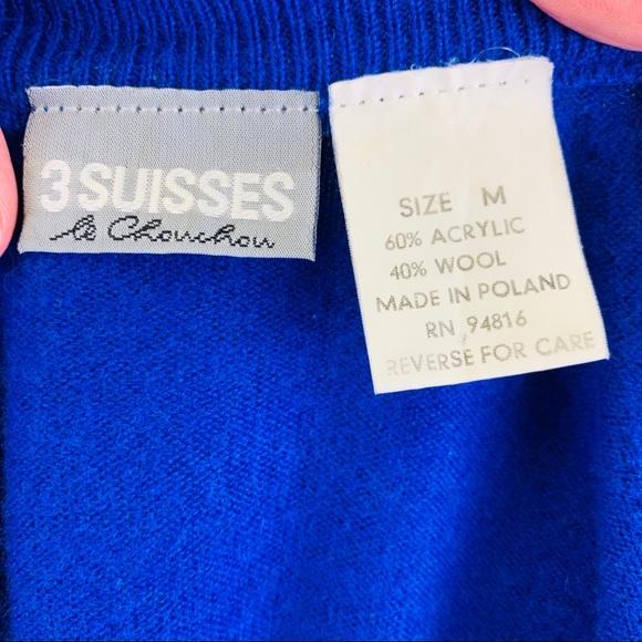 Cobalt Blue Wool Blend V-Neck Sweater, M - Picture 4 of 5